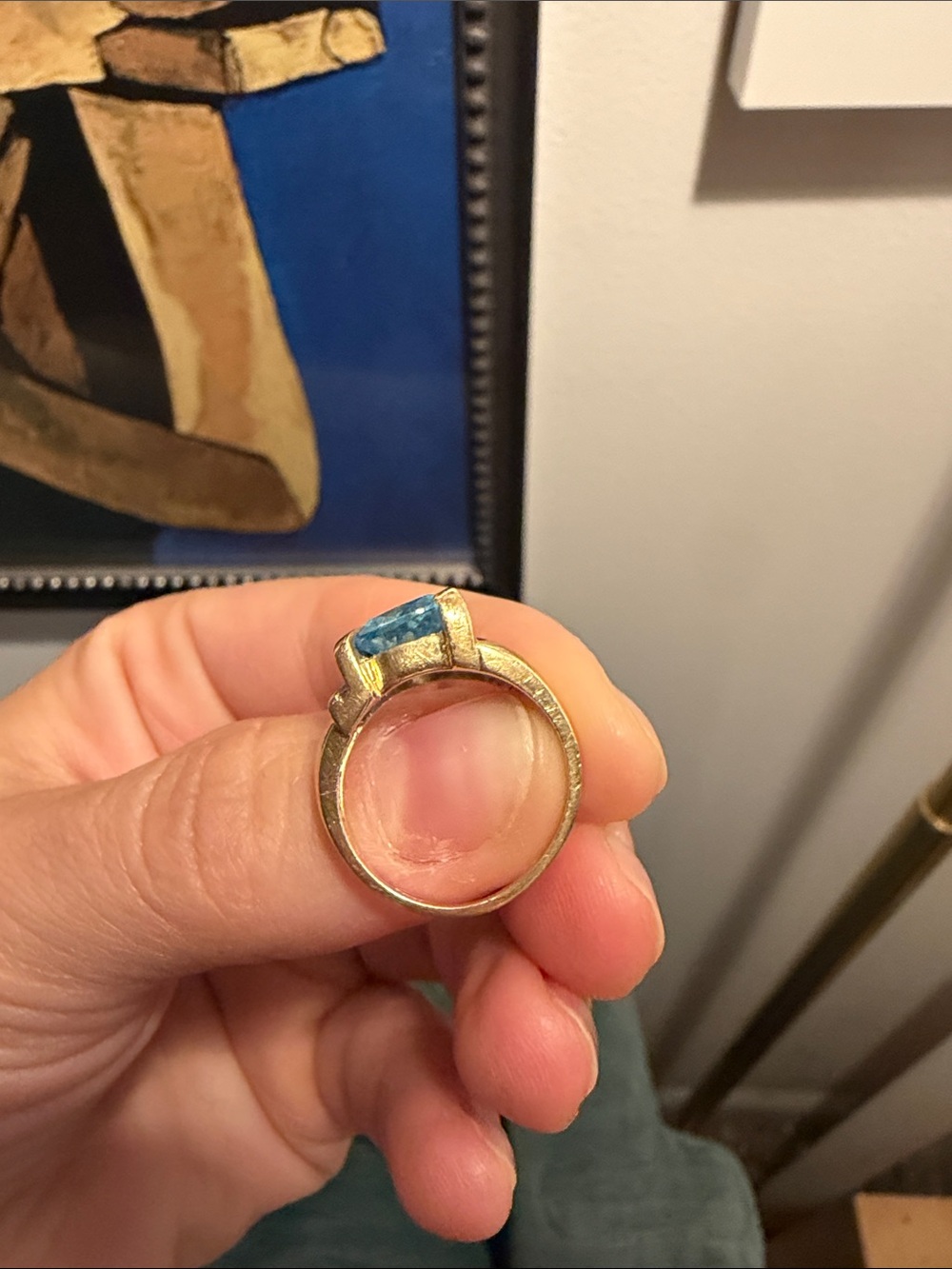 Vintage Gold Cocktail Ring with Blue Topaz and Diamonds - Picture 4 of 6